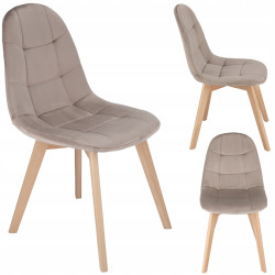 Gepolsterter Samtstuhl COLIN Beige – Skandinavisches Design mit Holzbeinen