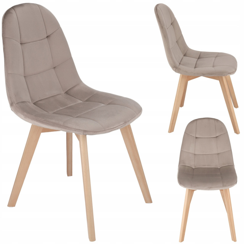 Gepolsterter Samtstuhl COLIN Beige – Skandinavisches Design mit Holzbeinen
