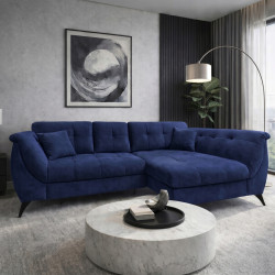 Ecksofa MONARI mit Schlaffunktion & Bettkasten – Blau, rechtsseitig