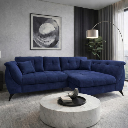 Ecksofa MONARI mit Schlaffunktion & Bettkasten – Blau, rechtsseitig