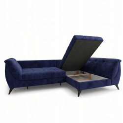Ecksofa MONARI mit Schlaffunktion & Bettkasten – Blau, rechtsseitig